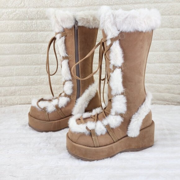 Cub 311 Tan Platform Furry Rave Mammoth Stomper Knee Boots - Picture 7 of 12
